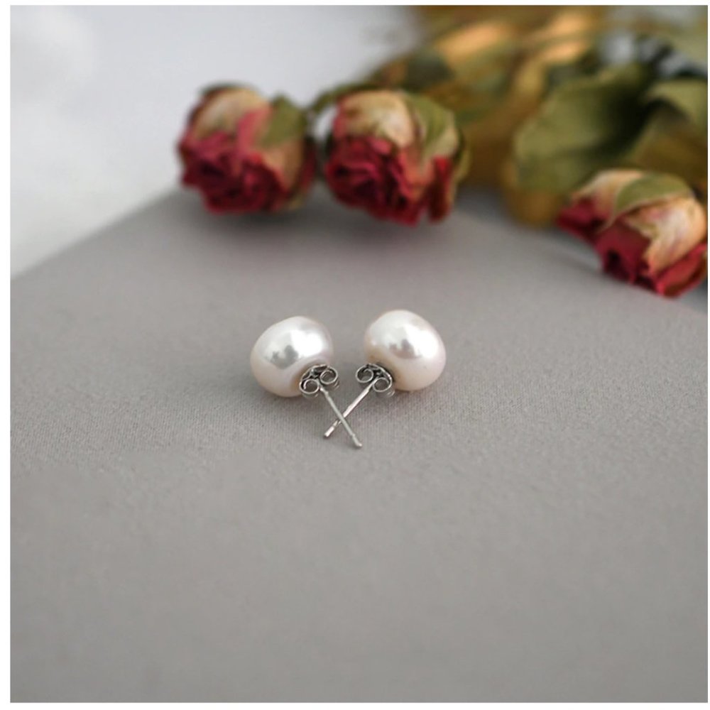 Freshwater Pearl Stud Earrings Sterling Silver - Picture 6 of 8